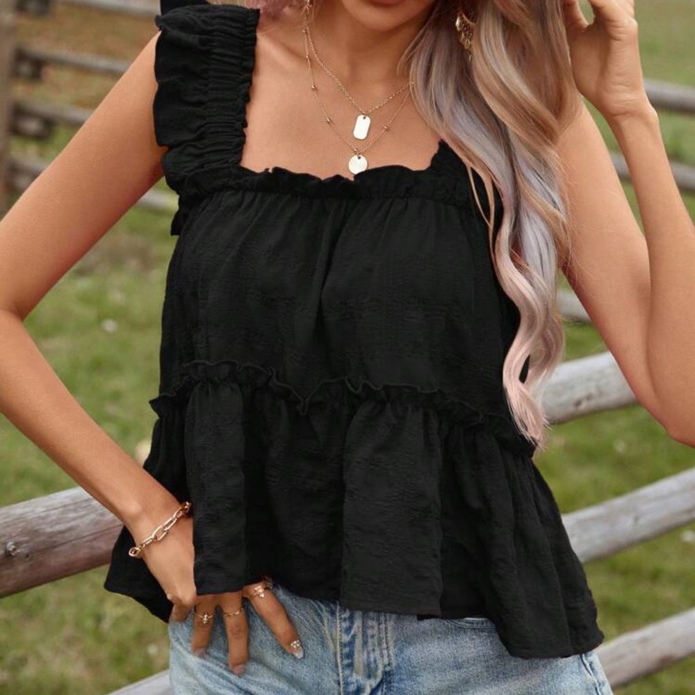 Black Ruffled Tiered Sleeveless Tank Top